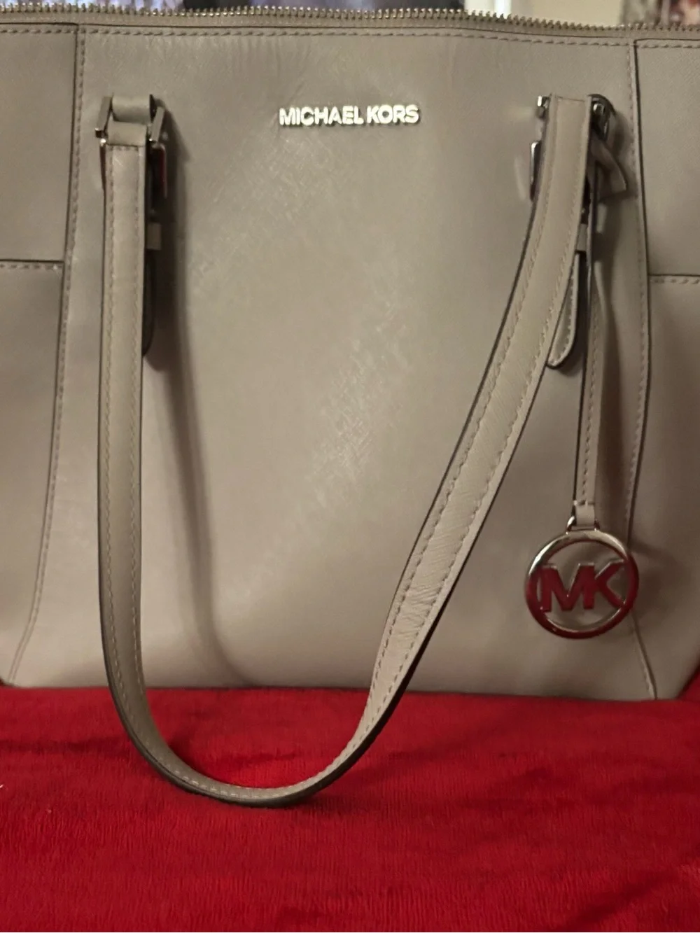 Michael Kors Gray Saffiano Leather Tote with MK Charm